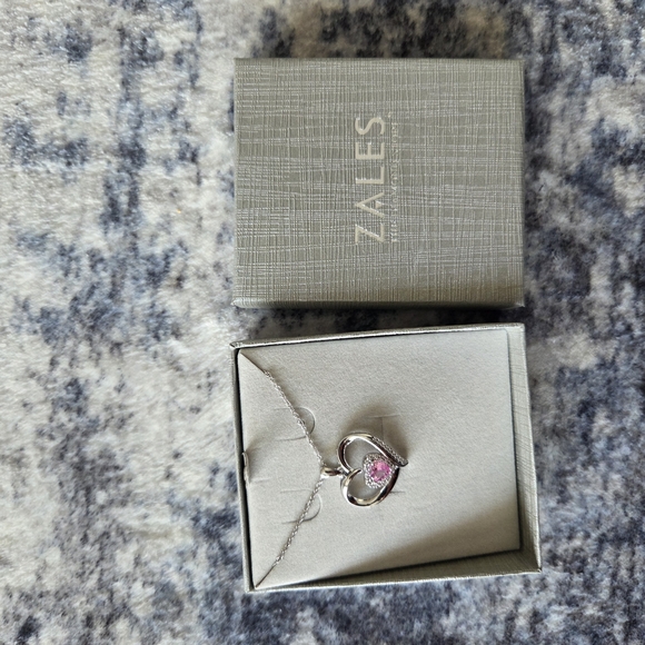 Zales Silver Necklace with Pink Gemstone Heart - Picture 1 of 1